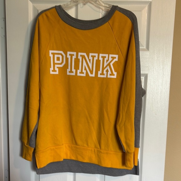PINK Victoria's Secret women’s yellow and gray oversized sweatshirt size medium - Picture 1 of 9